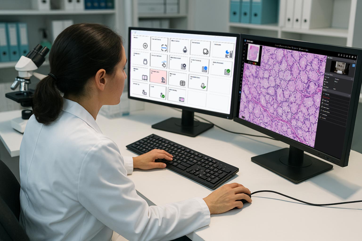 Pathologist at Work two monitors Ligolabs and PP v4 (1)