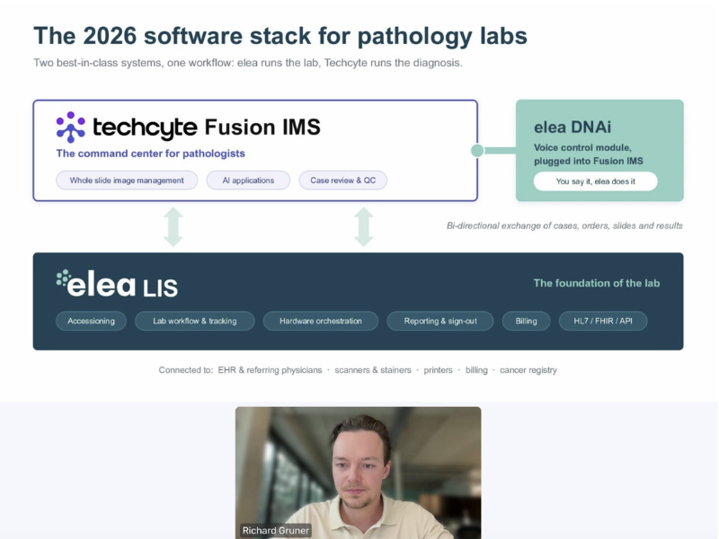 “Don’t dictate. Direct.” eleaDNAi shown live inside Techcyte Fusion AP in joint webinar image